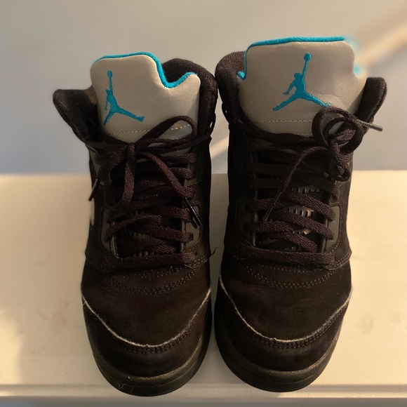 Jordan retro 5 Kids Sneakers Black and Teal - Picture 1 of 5